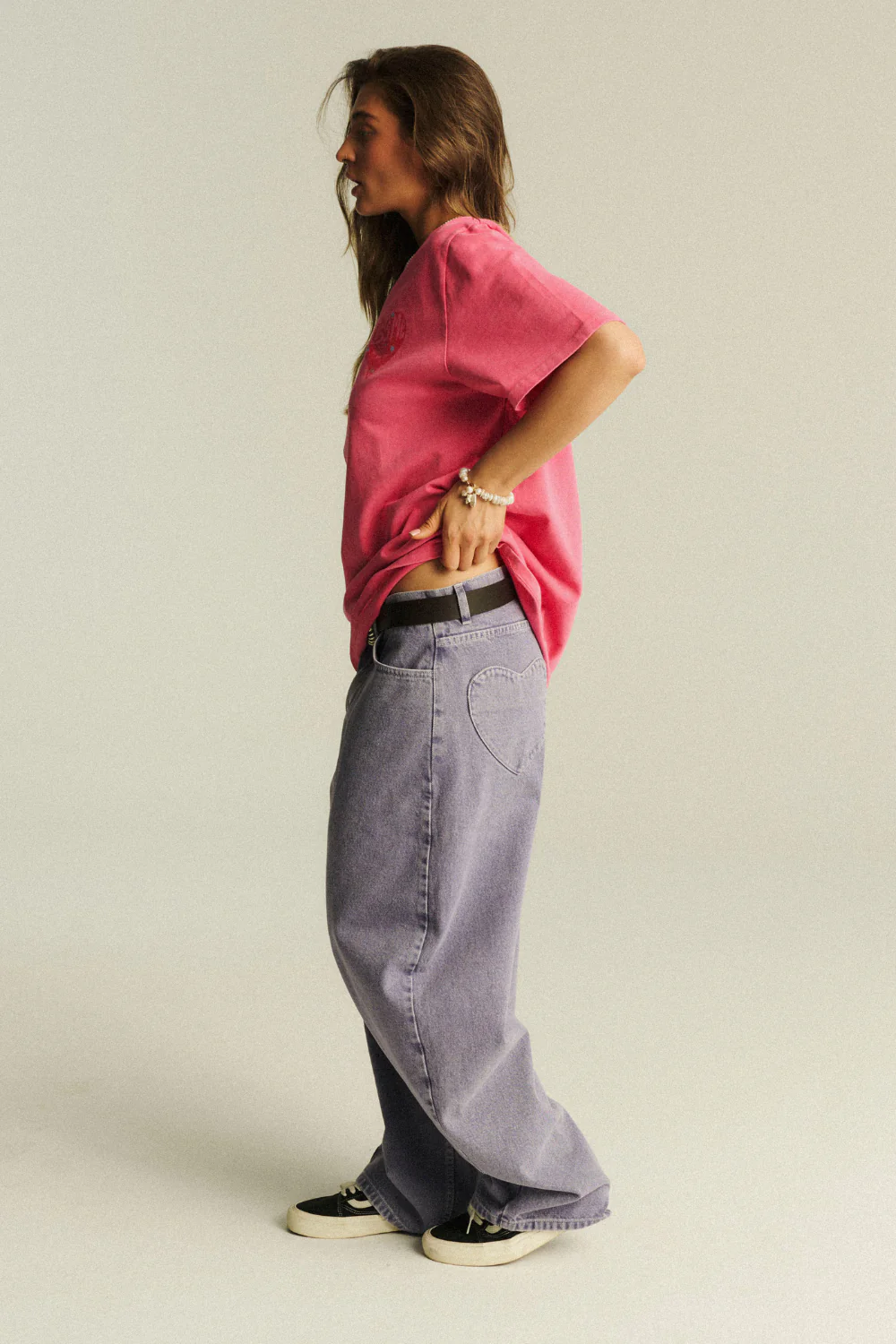 Jeansy Poco Baggy Hearts Vintage Lavender Grey - Image 9