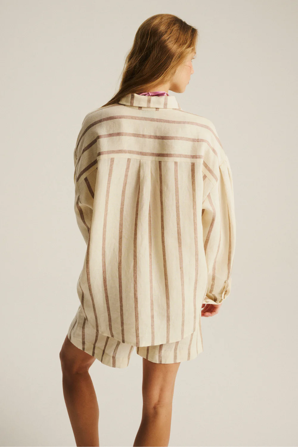 Koszula Kayla Linen Ecru Cappuccino Stripe - Image 5