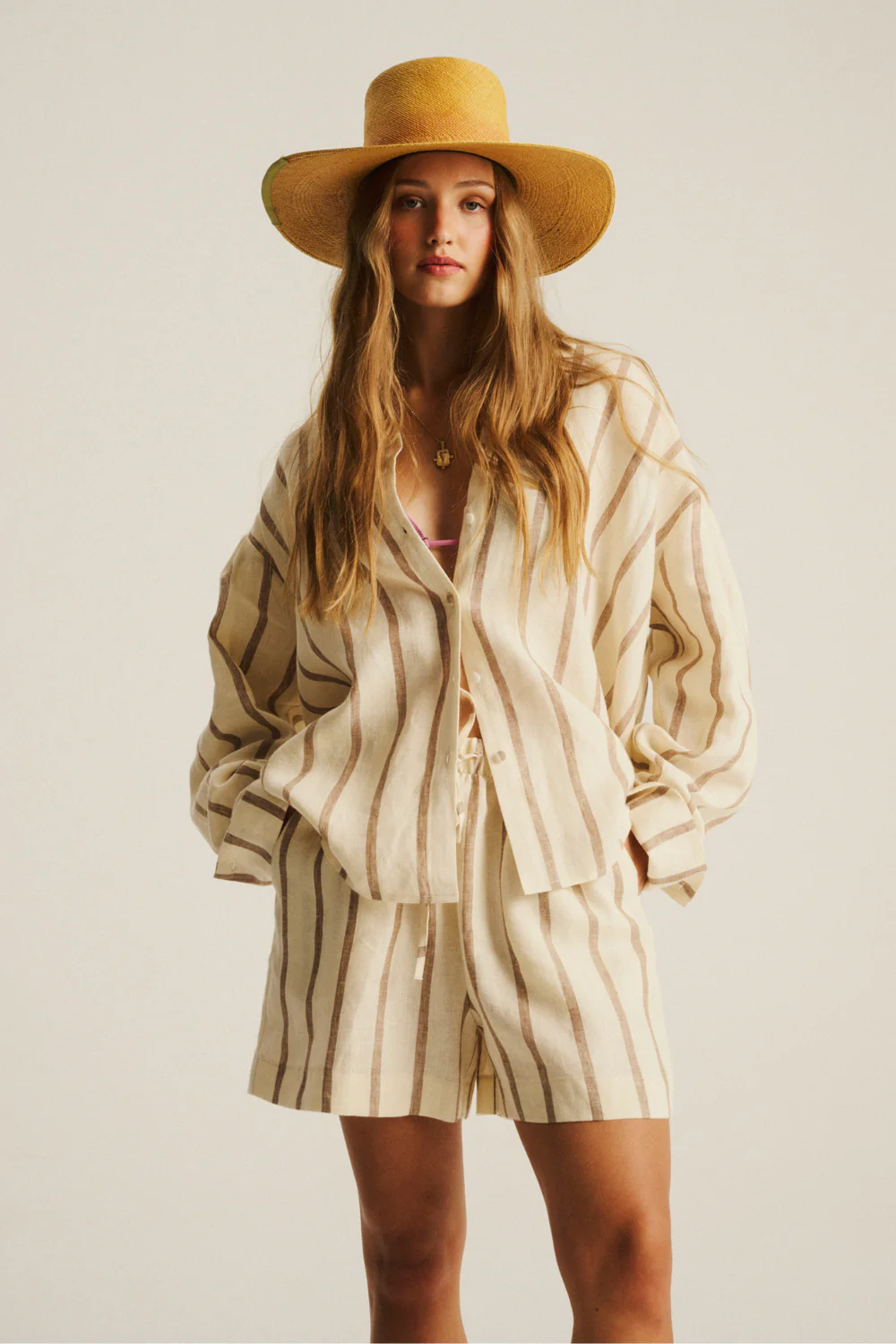 Koszula Kayla Linen Ecru Cappuccino Stripe - Image 9