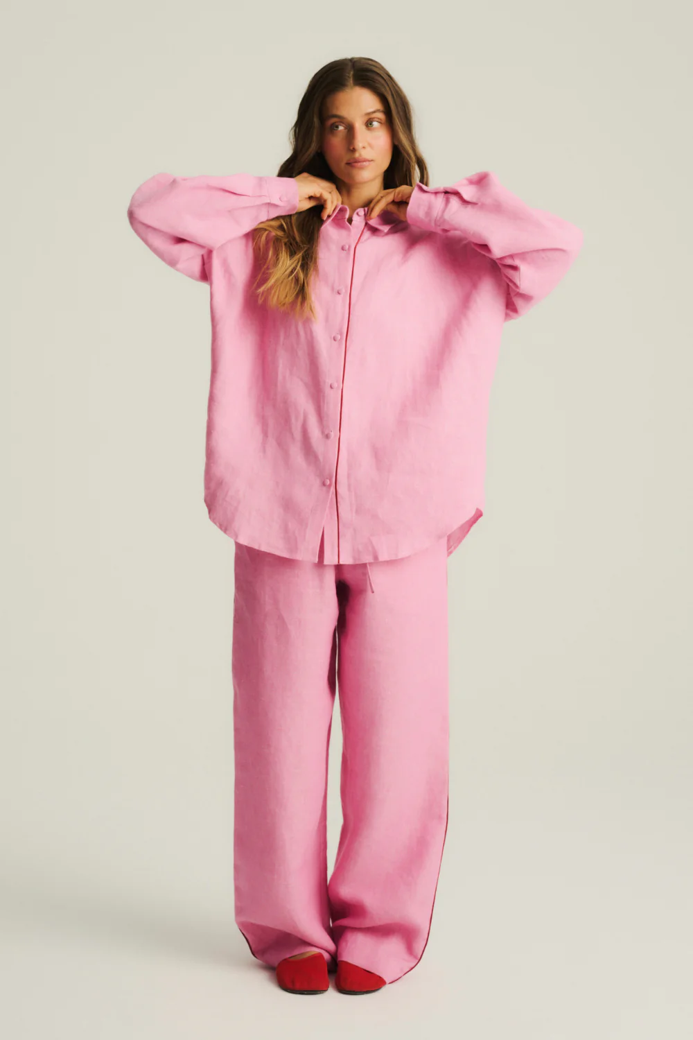 Koszula Kayla Linen Washed Hot Pink - Image 12