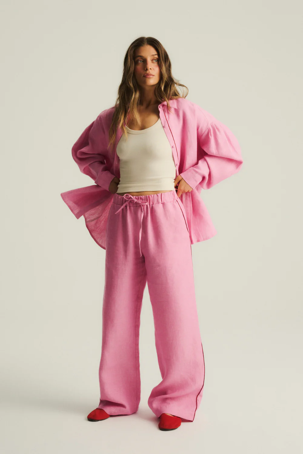 Koszula Kayla Linen Washed Hot Pink - Image 15