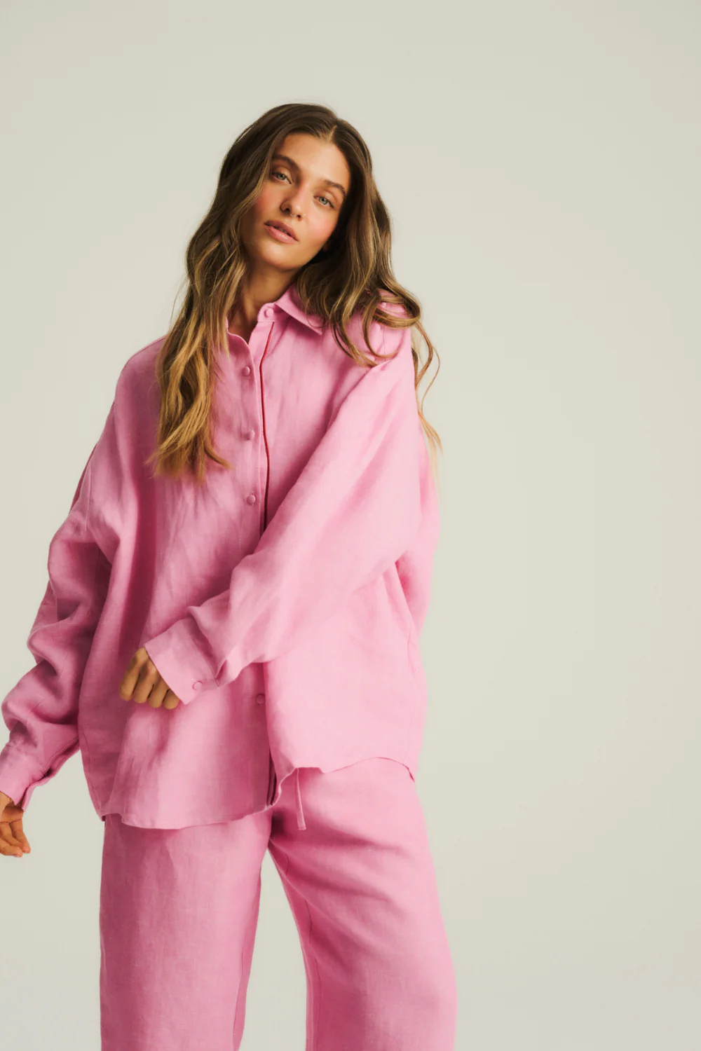 Koszula Kayla Linen Washed Hot Pink - Image 6