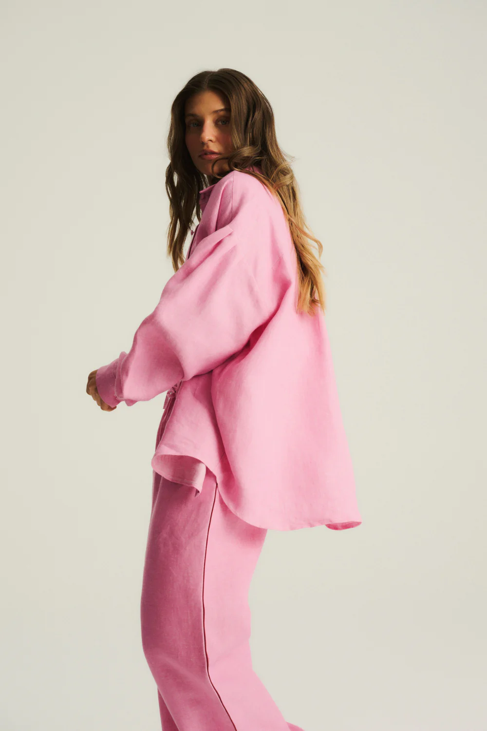 Koszula Kayla Linen Washed Hot Pink - Image 9