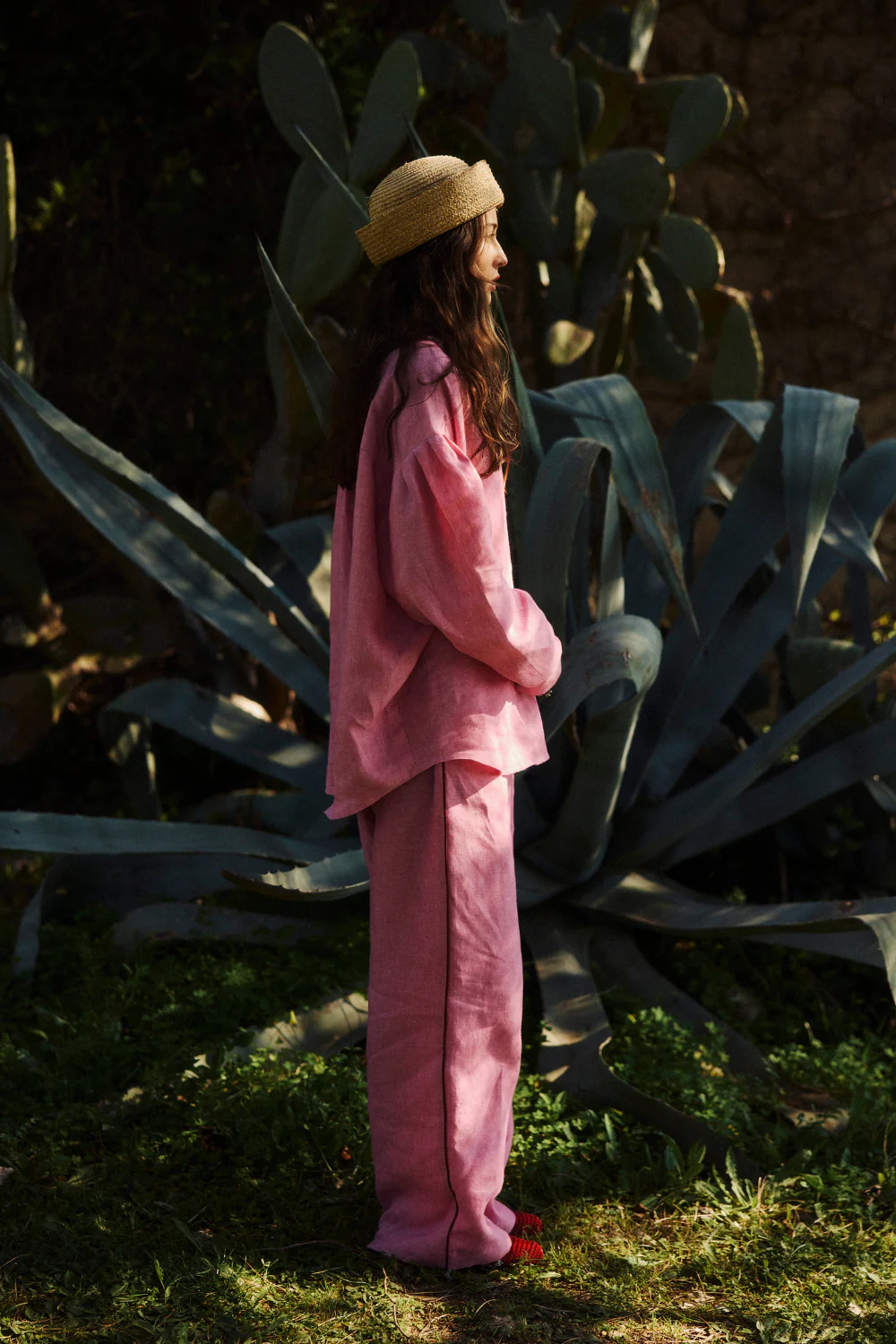 Spodnie Bailey Linen Washed Hot Pink - Image 3