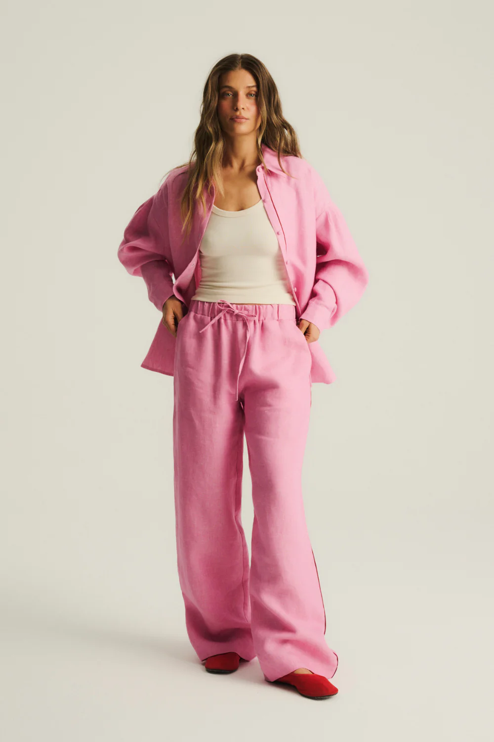 Spodnie Bailey Linen Washed Hot Pink - Image 4