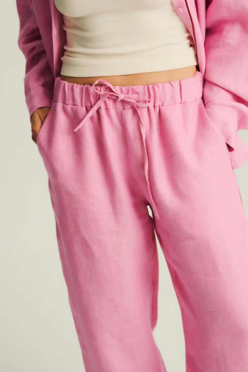 Spodnie Bailey Linen Washed Hot Pink - Image 5