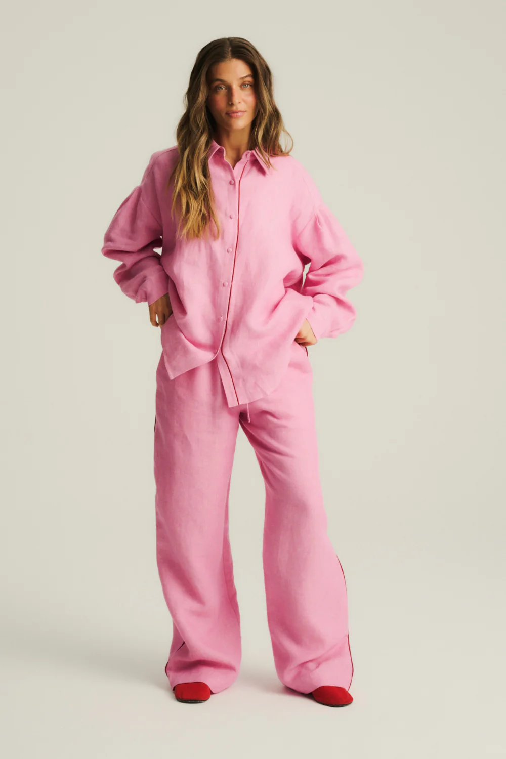 Spodnie Bailey Linen Washed Hot Pink - Image 8