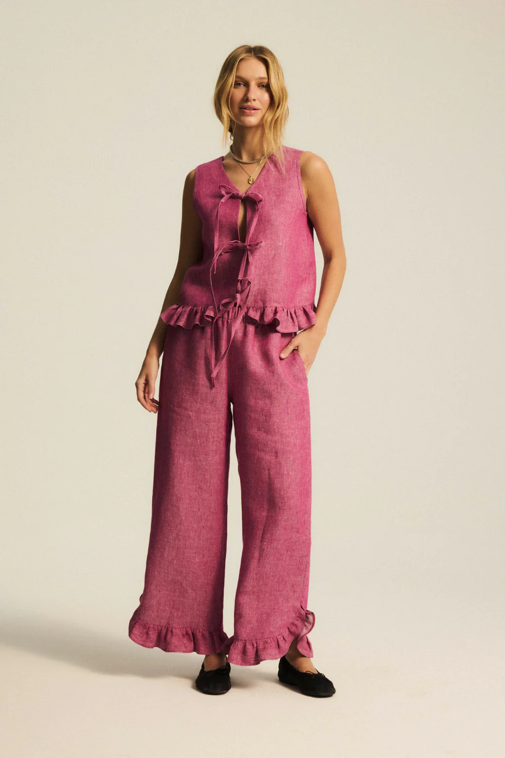Spodnie Paradise Linen Washed Magenta - Image 11