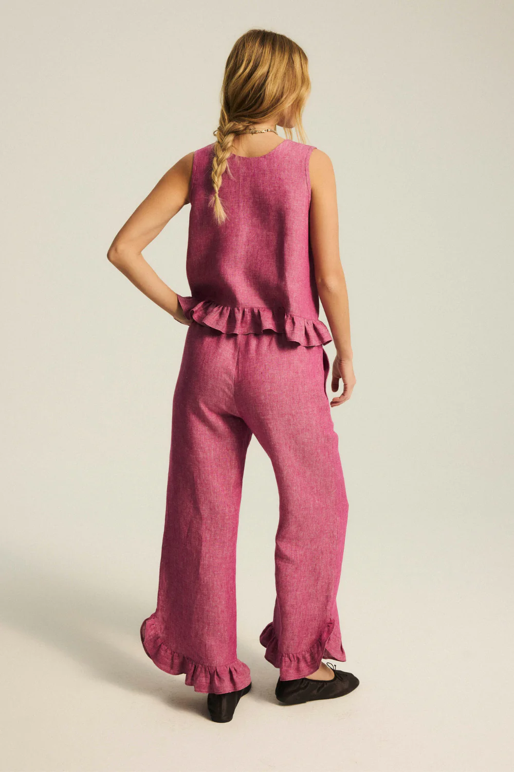 Spodnie Paradise Linen Washed Magenta - Image 12