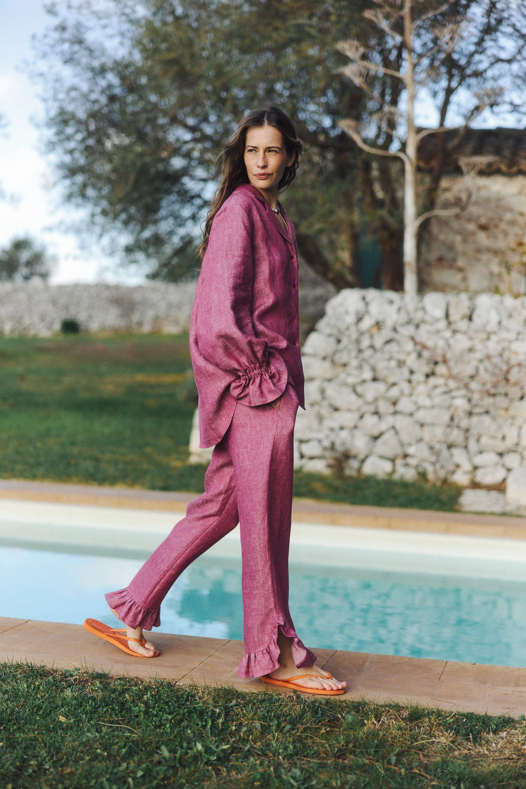 Spodnie Paradise Linen Washed Magenta - Image 3