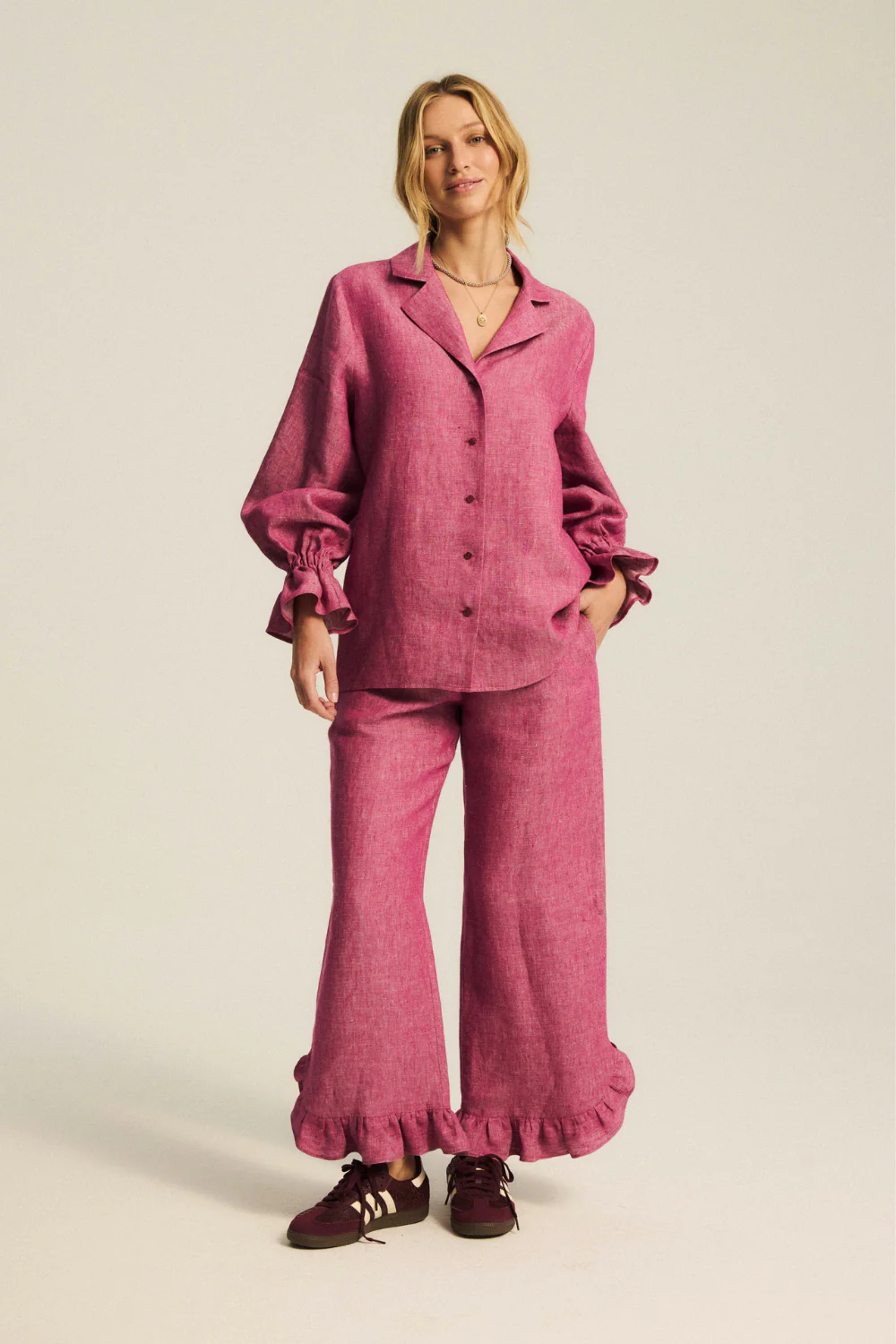 Spodnie Paradise Linen Washed Magenta - Image 4