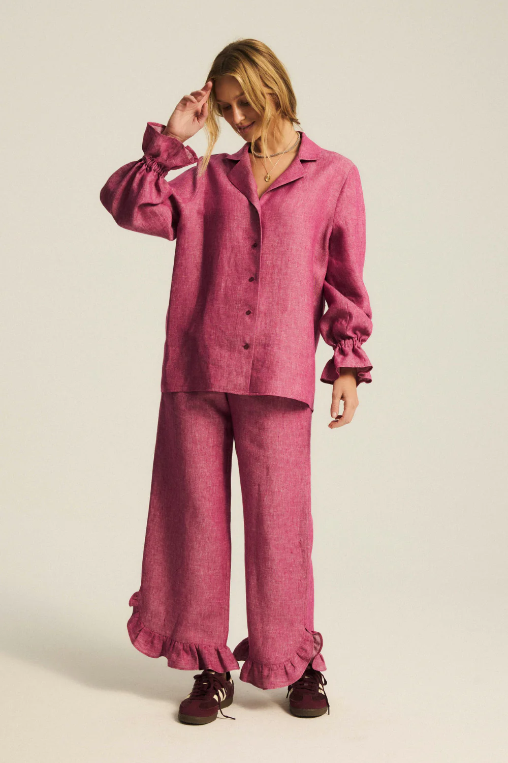 Spodnie Paradise Linen Washed Magenta - Image 9