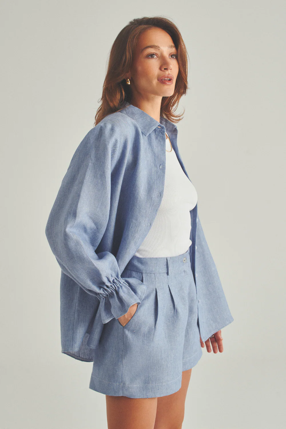 Szorty Otto Linen Washed Blue - Image 6