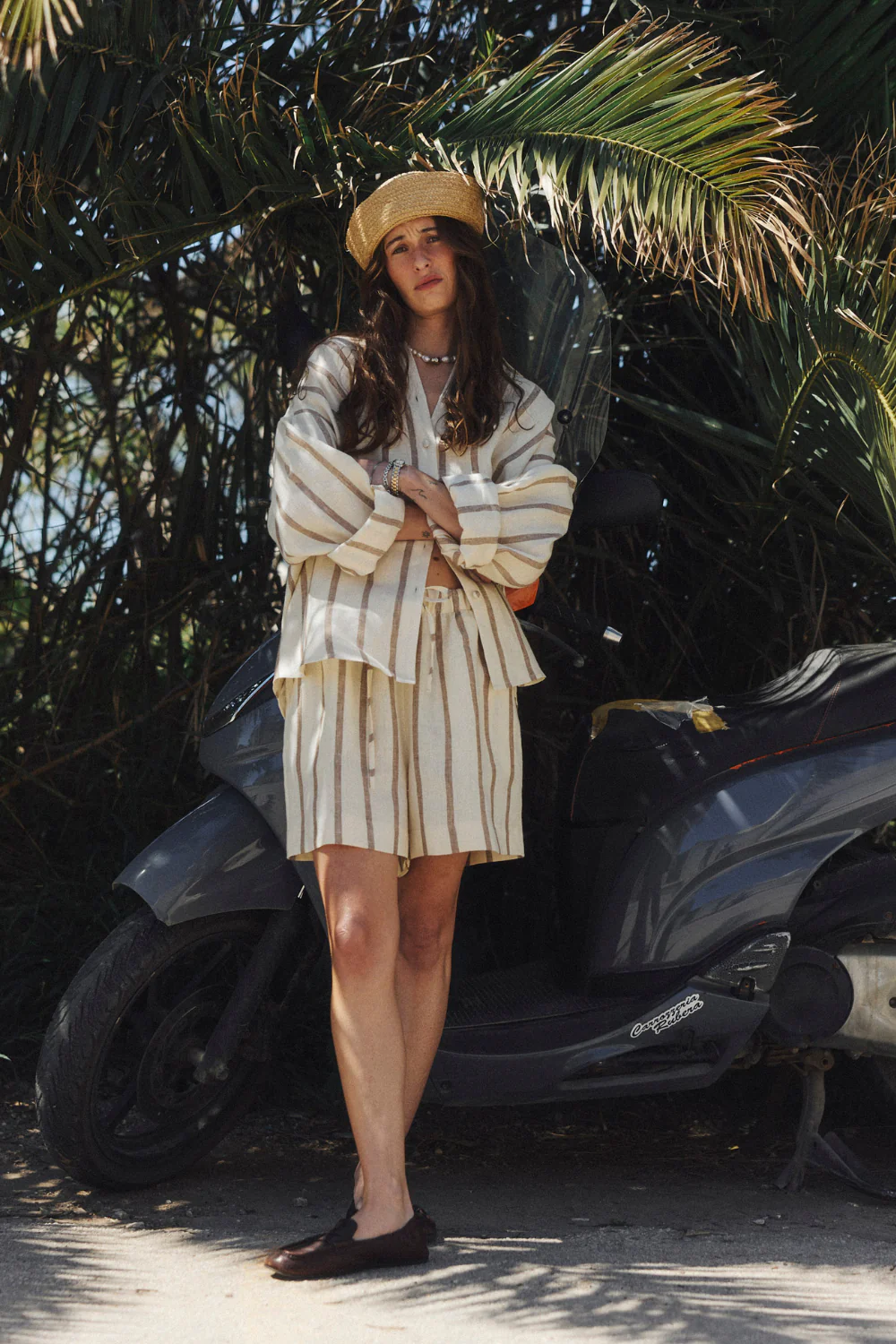 Szorty Palermo Linen Ecru Cappuccino Stripe - Image 10