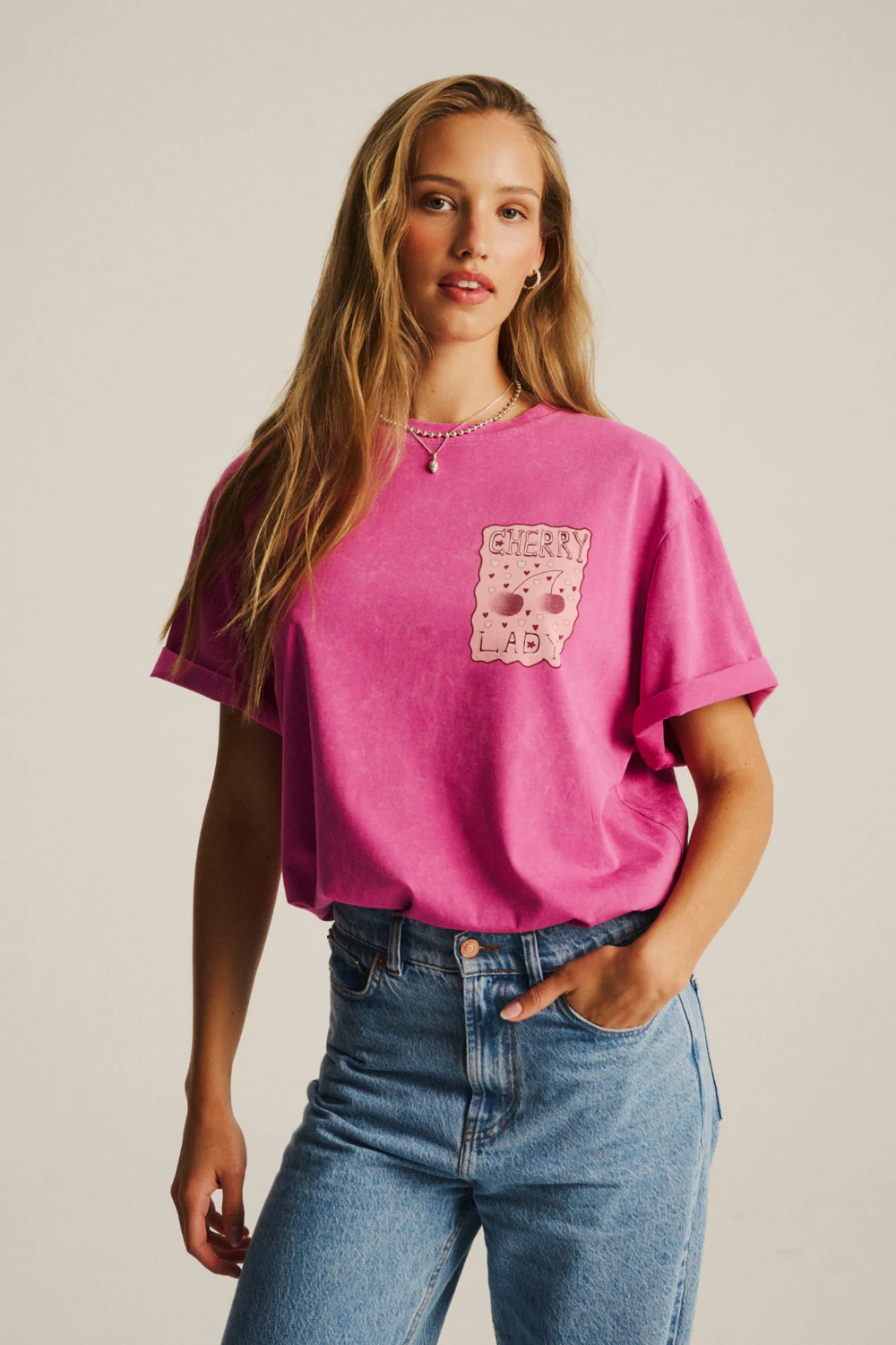 T-shirt Mellow Light Vintage Magenta Cherry Lady - Image 3