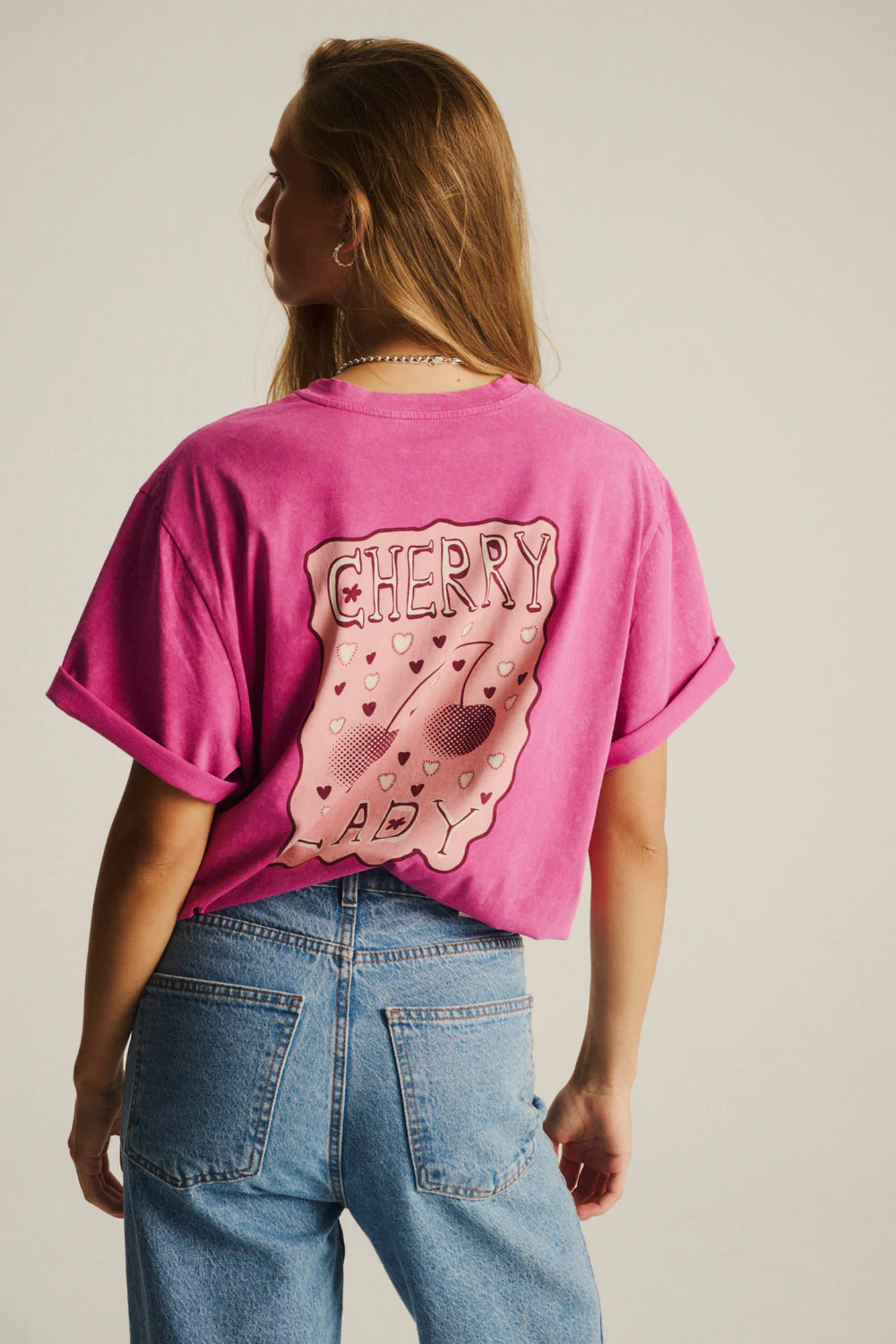 T-shirt Mellow Light Vintage Magenta Cherry Lady - Image 4